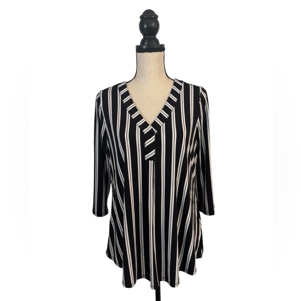 Torrid Black and White Striped V-Neck Women's Top